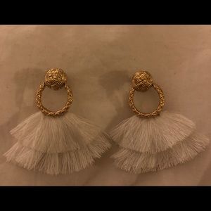Women’s Gold & White Tassel Fringe Earrings